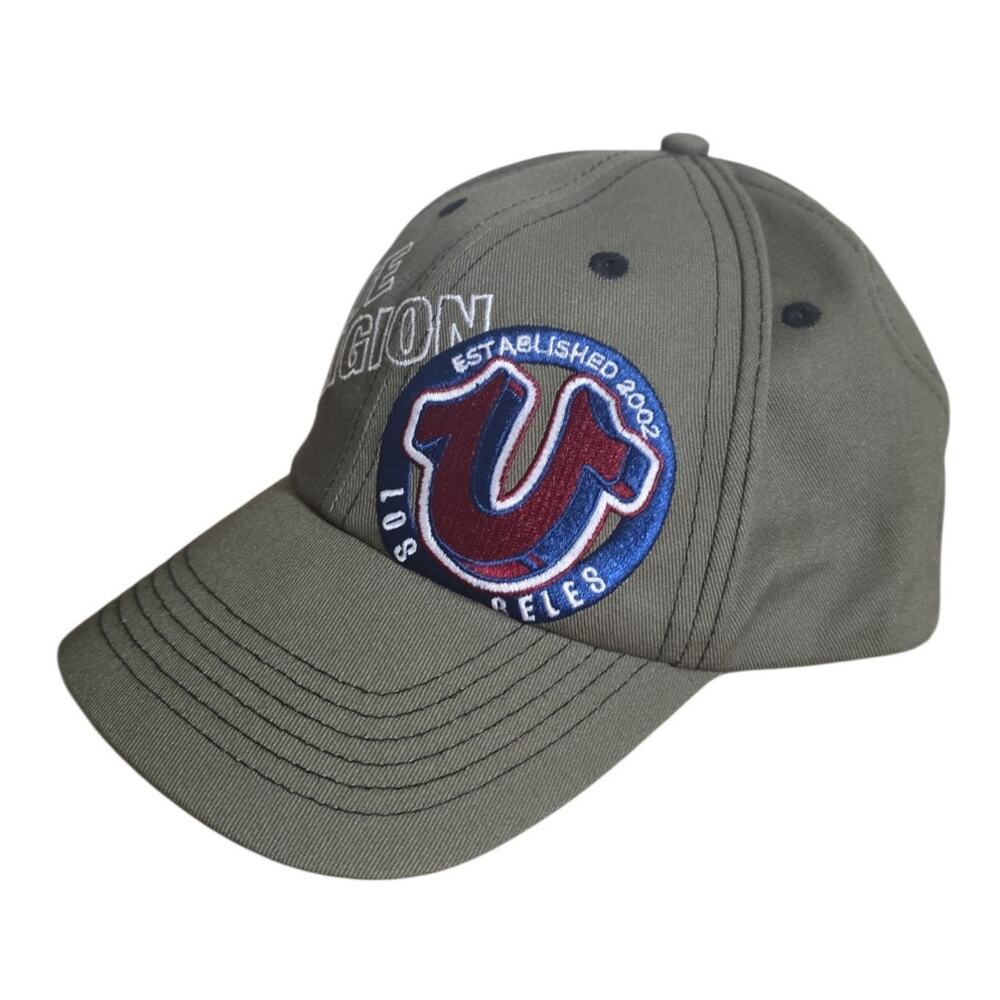True Religion Horseshoe Logo Hat Olive Green Strapback Baseball Dad Cap NWT